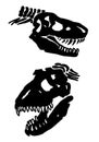 Graphical set of dinosaur skull silhouettes isolated on white background,vector illustration for tattoo and printing Royalty Free Stock Photo