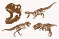 Graphical set of dinosaurs, sepia vector illustration