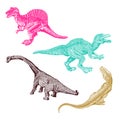 Graphical set dinosaurus isolated on white background, vector Royalty Free Stock Photo