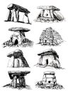 Graphical set of dolmens isolated on white background,vector illustration .