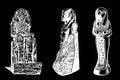 Graphical set of Egypt landmarks. Vector element of God ptah, Pharaoh and Colossi of Memnonm isolated on black