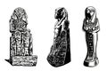 Graphical set of Egypt landmarks. Vector element of God ptah, Pharaoh and Colossi of Memnonm isolated on white