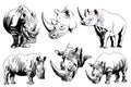 Graphical set of rhinos isolated on white background, vector illustration Royalty Free Stock Photo