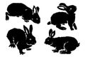 Graphical set of silhouettes of bunny isolated on white background,vector elements