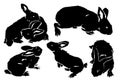 Graphical set of silhouettes of bunny isolated on white background,vector elements