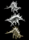 Graphical set of stegosauruses on black background,vector dinosaurs