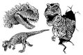 Graphical set of tyrannosauruses isolated on white ,vector elements,jurrasic perioud Royalty Free Stock Photo