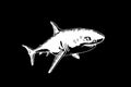 Graphical shark on black background, underwater life. Vector illustration, great white shark element Royalty Free Stock Photo