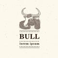 Graphical silhouette bull, hand drawn illustration.