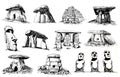 Graphical set of dolmens isolated on white background,vector illustration .