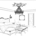 Graphical sketch of an interior apartment, vintage bedroom