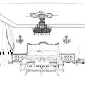 Graphical sketch of an interior apartment, vintage bedroom