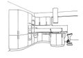 Graphical sketch of an interior kitchen