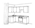 Graphical sketch of an interior kitchen