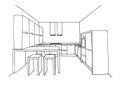 Graphical sketch of an interior kitchen