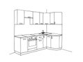 Graphical sketch of an interior kitchen