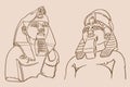 Graphical sketchy vintage set of Egypt statues of Pharaoh, vector illustration.