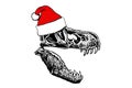 Graphical skull of dinosaur in Santa Claus hat isolated on white background,New year illustration Royalty Free Stock Photo