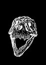 Graphical skull of tyrannosaurus on black background,vector element,anthropology fossil
