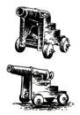 Graphical two guns, a type of artillery piece isolated on white background, vector element of military weapon Royalty Free Stock Photo