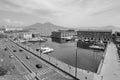 A graphical view of yacht marina of Naples with Mount Vesuvius Monte Vesuvio at the back, Naples Napoli, Campania, Italy Ital Royalty Free Stock Photo