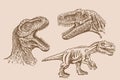 Graphical vintage collection of dinosaurs,sepia illustration