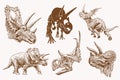 Graphical vintage set of dinosaurs , sepia background, vector illustration