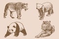 Graphical vintage set of animals on sepia background,vector illustration. Zoology Royalty Free Stock Photo