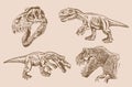 Graphical vintage set of dinosaurs , hand-drawn raptor and tyrannosaurus