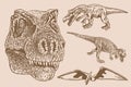 Graphical vintage set of dinosaurs ,vector elements,jurrasic perioud sepia illustration