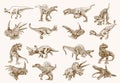 Graphical vintage set of dinosaurs, vector sepia illustration,lizards for poster and typography