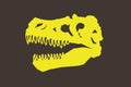 Graphical yellow silhouette of skull of dinosaur raptor on brown background, vector color illustration Royalty Free Stock Photo