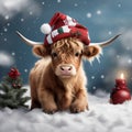 graphics brown cow in Santa\'s hat christmas graphics Royalty Free Stock Photo