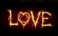 graphics of a burning love inscription on a dark background