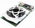 Graphics card with large cooler, one object on a white background Royalty Free Stock Photo