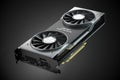 Graphics card. Modern gaming GPU graphics processing unit on black