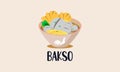 Delicious bakso in a bowl logo, traditional food from Indonesian