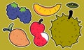 Doodle fruits. Natural tropical fruit, organic fruits or vegetarian food. Vector isolated icons illustration set