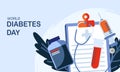 World diabetes day background, blood glucose testing meter and insulin production concept illustrati
