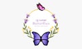 Wreath template and butterfly logo in watercolor style Royalty Free Stock Photo