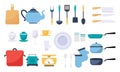 Modern various kitchen tools flat icon set logo