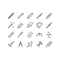 Graphics design tools flat line icons set. Pen, pencil, paintbrush, scissor, eraser. Simple flat vector illustration web site or Royalty Free Stock Photo