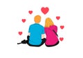 Graphics drawing couple boy and girl sit and heart around on white background concept romantic couple valentineday