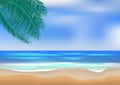 Graphics drawing landscape view ocean and blue sky with coconut leaf vector illustration Royalty Free Stock Photo