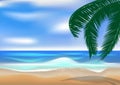 Graphics drawing landscape view ocean and blue sky with coconut leaf vector illustration Royalty Free Stock Photo