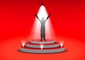 Graphics drawing silhouette the man standing on red podium for with spotlights red background Vector illustration