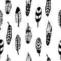 Graphics hand-drawn feather seamless pattern