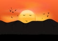 Graphics image drawing sunset and mountain landscape view outdoor