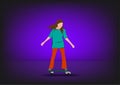 Graphics image girl cartoon character riding a skateboard or surf skate standing purple background vector illustration Royalty Free Stock Photo