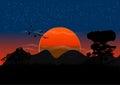 Graphics image landscape view forest mountain with sunset and silhouette twilight design vector illustration